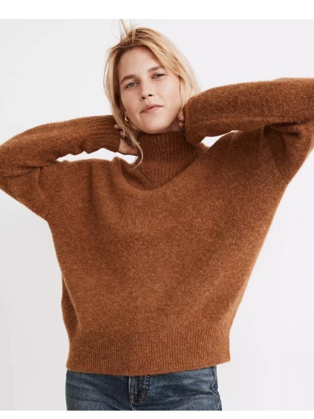 Madewell Dillon Mockneck Pullover Sweater Wool Alpaca Blend Brown Tan Size XS